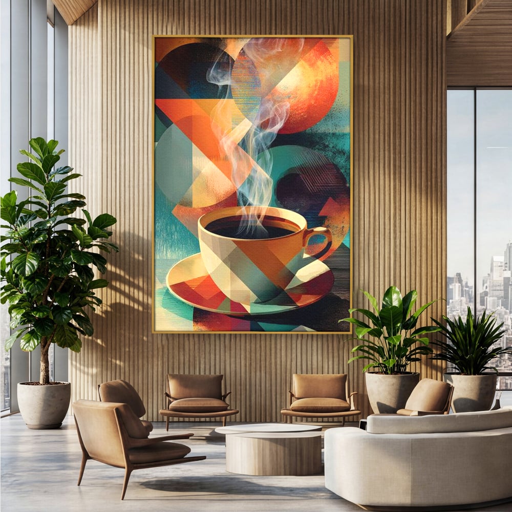 Tablou Canvas Premium, LuxCanva® N1173, Geometria Cafelei, Ceasca, Espresso, Design, Cercuri, Arta Abstracta, Cafenea, Pub, Bar, Lounge, Restaurant, Bucatarie
