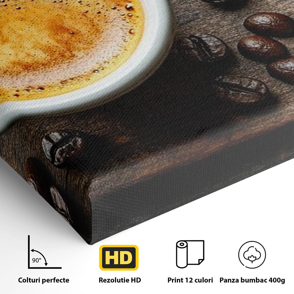 Leinwand Premium Leinwandbilder, LuxCanva® N1176, Magie des Morgens, Espresso, Kaffeebohnen, Tasse, Rustikal, Holz, Café, Kneipe, Pub, Bar, Lounge, Restaurant, Küche