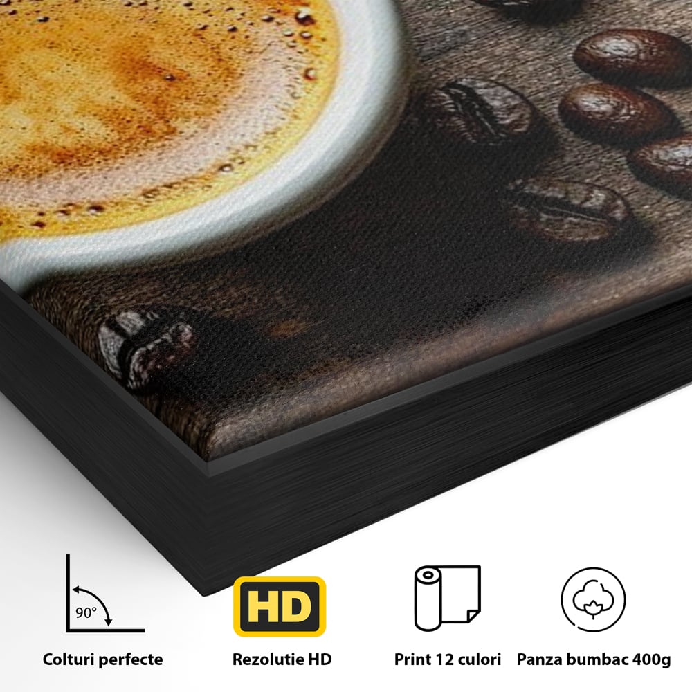 Leinwand Premium Leinwandbilder, LuxCanva® N1176, Magie des Morgens, Espresso, Kaffeebohnen, Tasse, Rustikal, Holz, Café, Kneipe, Pub, Bar, Lounge, Restaurant, Küche
