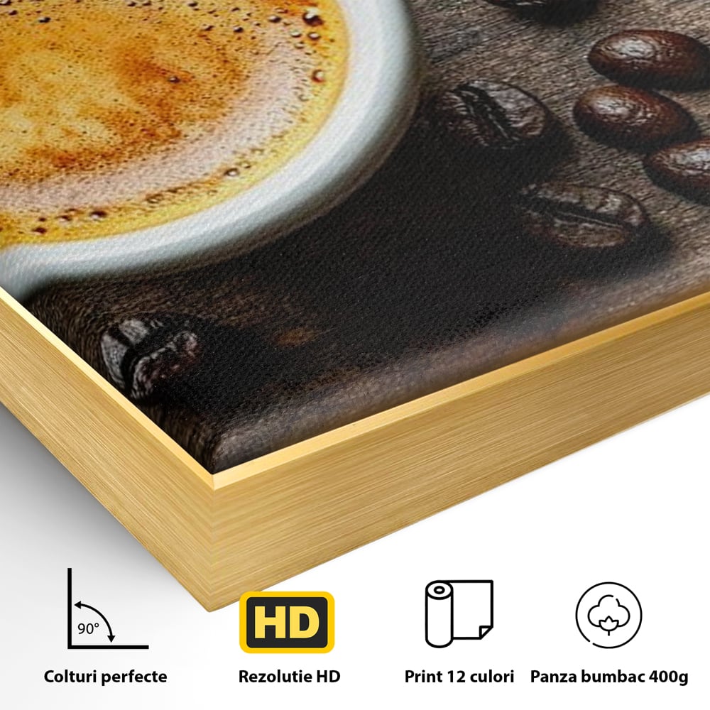 Leinwand Premium Leinwandbilder, LuxCanva® N1176, Magie des Morgens, Espresso, Kaffeebohnen, Tasse, Rustikal, Holz, Café, Kneipe, Pub, Bar, Lounge, Restaurant, Küche
