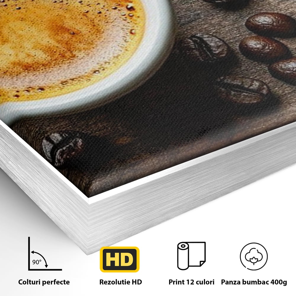 Leinwand Premium Leinwandbilder, LuxCanva® N1176, Magie des Morgens, Espresso, Kaffeebohnen, Tasse, Rustikal, Holz, Café, Kneipe, Pub, Bar, Lounge, Restaurant, Küche
