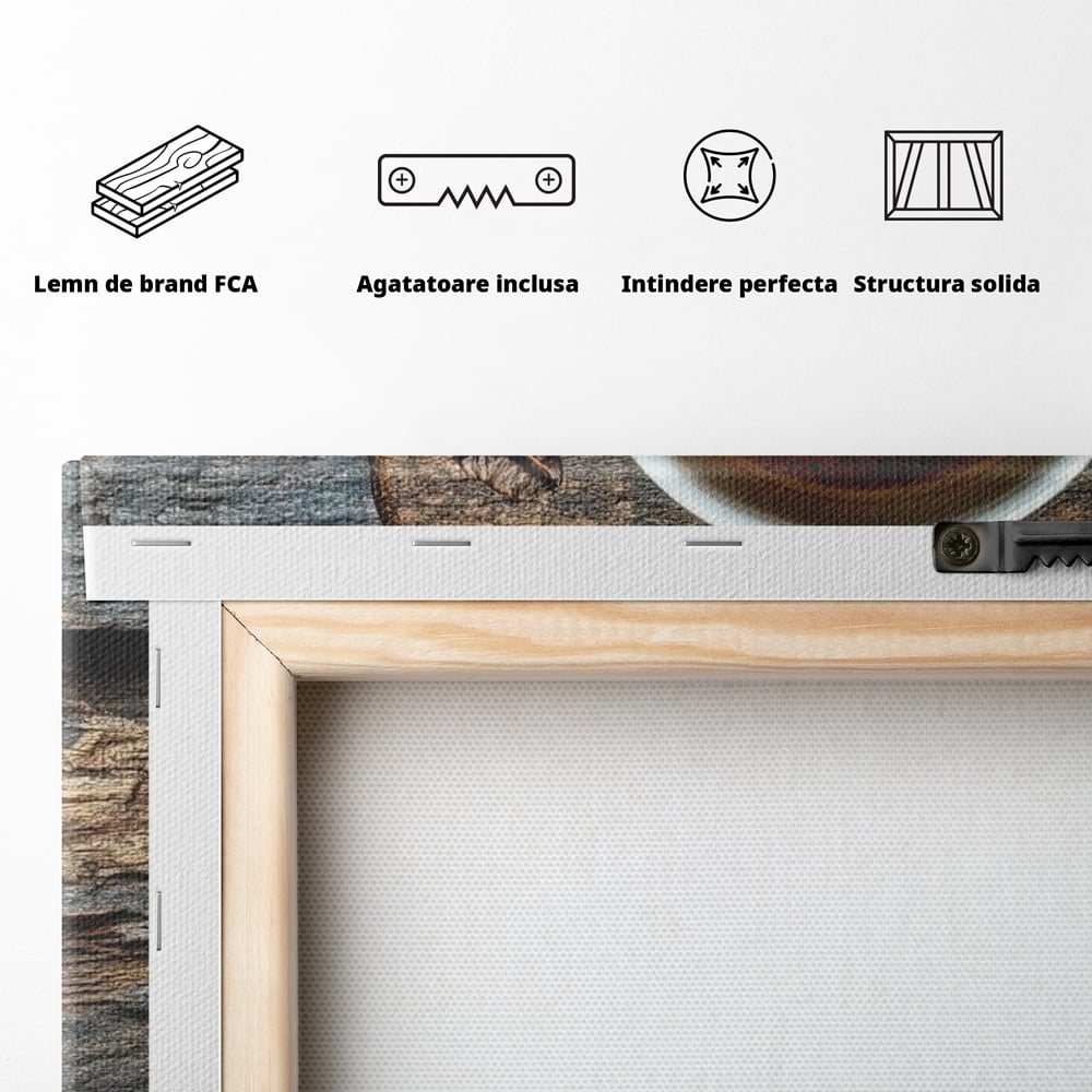 Leinwand Premium Leinwandbilder, LuxCanva® N1176, Magie des Morgens, Espresso, Kaffeebohnen, Tasse, Rustikal, Holz, Café, Kneipe, Pub, Bar, Lounge, Restaurant, Küche