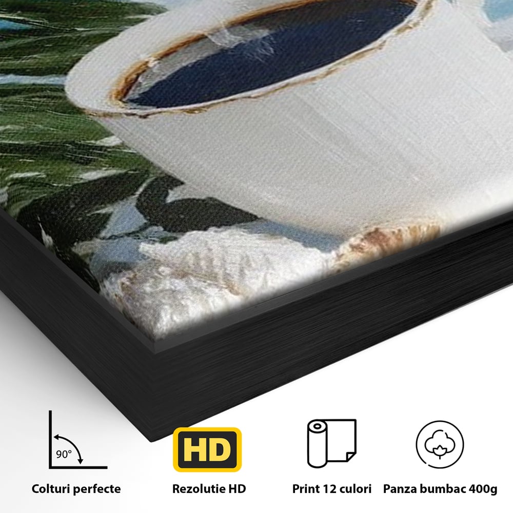 Tablou Canvas Premium, LuxCanva® N1177, Ritual la Tarm, Vacanta, Cozy, Relaxare, Cafea, Exotic, Scoici, Plaja, Cafenea, Pub, Bar, Lounge, Restaurant, Bucatarie