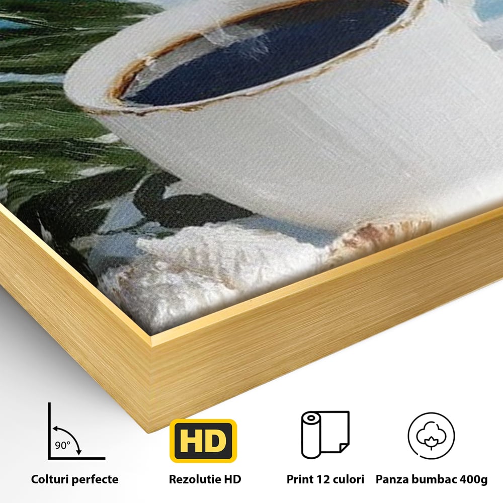 Tablou Canvas Premium, LuxCanva® N1177, Ritual la Tarm, Vacanta, Cozy, Relaxare, Cafea, Exotic, Scoici, Plaja, Cafenea, Pub, Bar, Lounge, Restaurant, Bucatarie