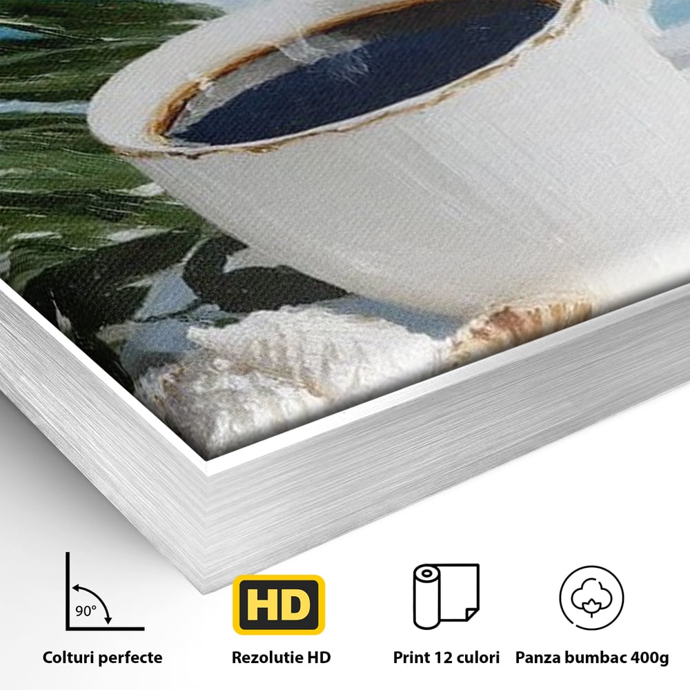 Tablou Canvas Premium, LuxCanva® N1177, Ritual la Tarm, Vacanta, Cozy, Relaxare, Cafea, Exotic, Scoici, Plaja, Cafenea, Pub, Bar, Lounge, Restaurant, Bucatarie