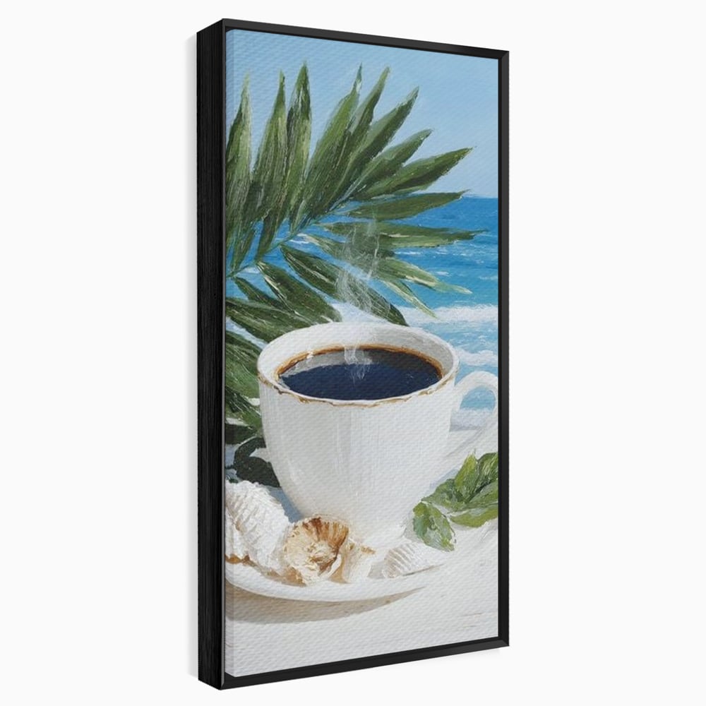 Tablou Canvas Premium, LuxCanva® N1177, Ritual la Tarm, Vacanta, Cozy, Relaxare, Cafea, Exotic, Scoici, Plaja, Cafenea, Pub, Bar, Lounge, Restaurant, Bucatarie