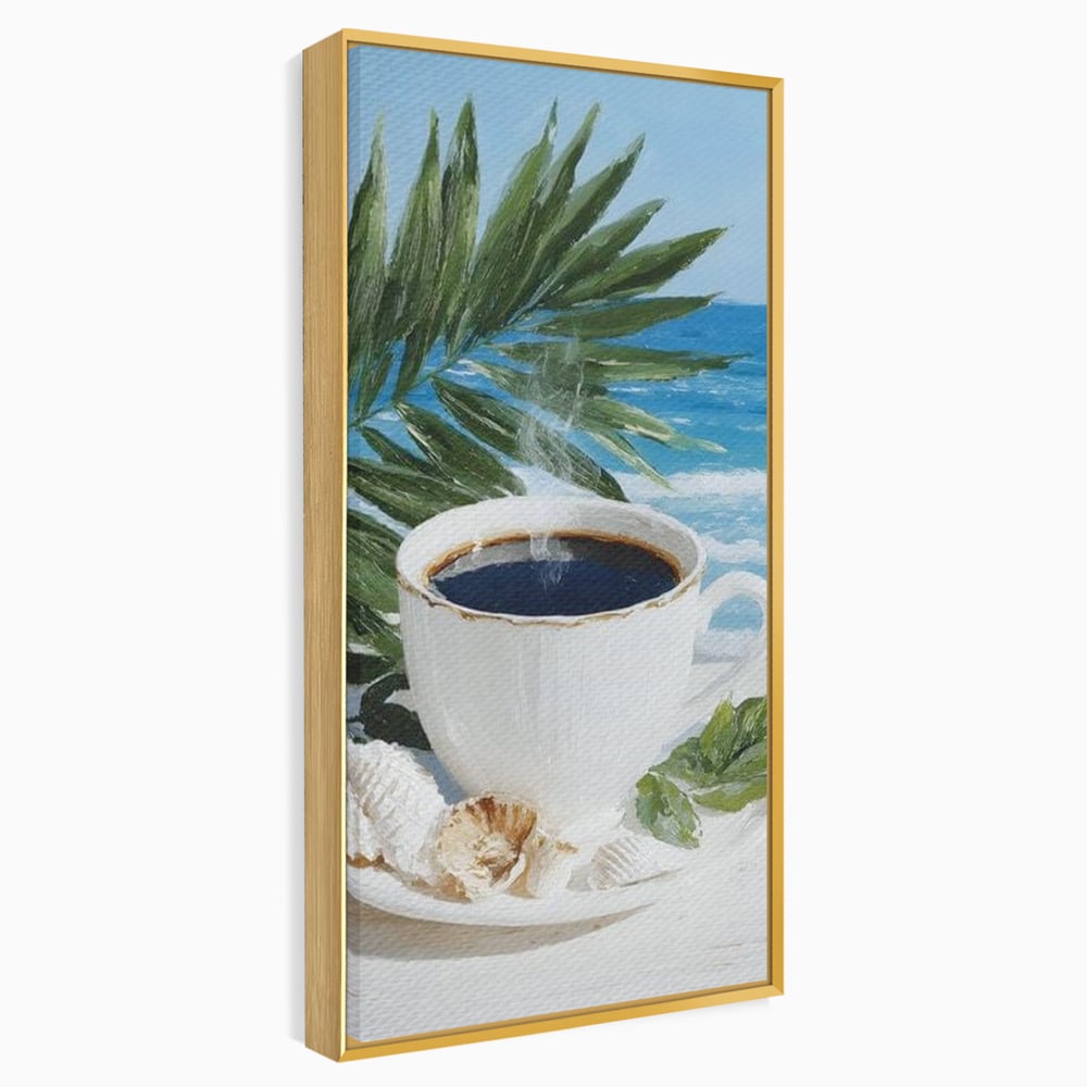 Tablou Canvas Premium, LuxCanva® N1177, Ritual la Tarm, Vacanta, Cozy, Relaxare, Cafea, Exotic, Scoici, Plaja, Cafenea, Pub, Bar, Lounge, Restaurant, Bucatarie