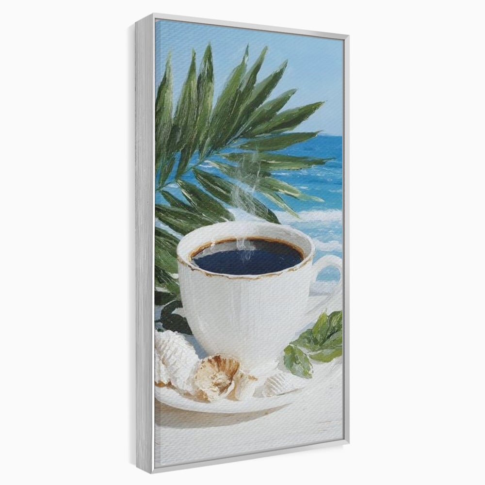 Tablou Canvas Premium, LuxCanva® N1177, Ritual la Tarm, Vacanta, Cozy, Relaxare, Cafea, Exotic, Scoici, Plaja, Cafenea, Pub, Bar, Lounge, Restaurant, Bucatarie