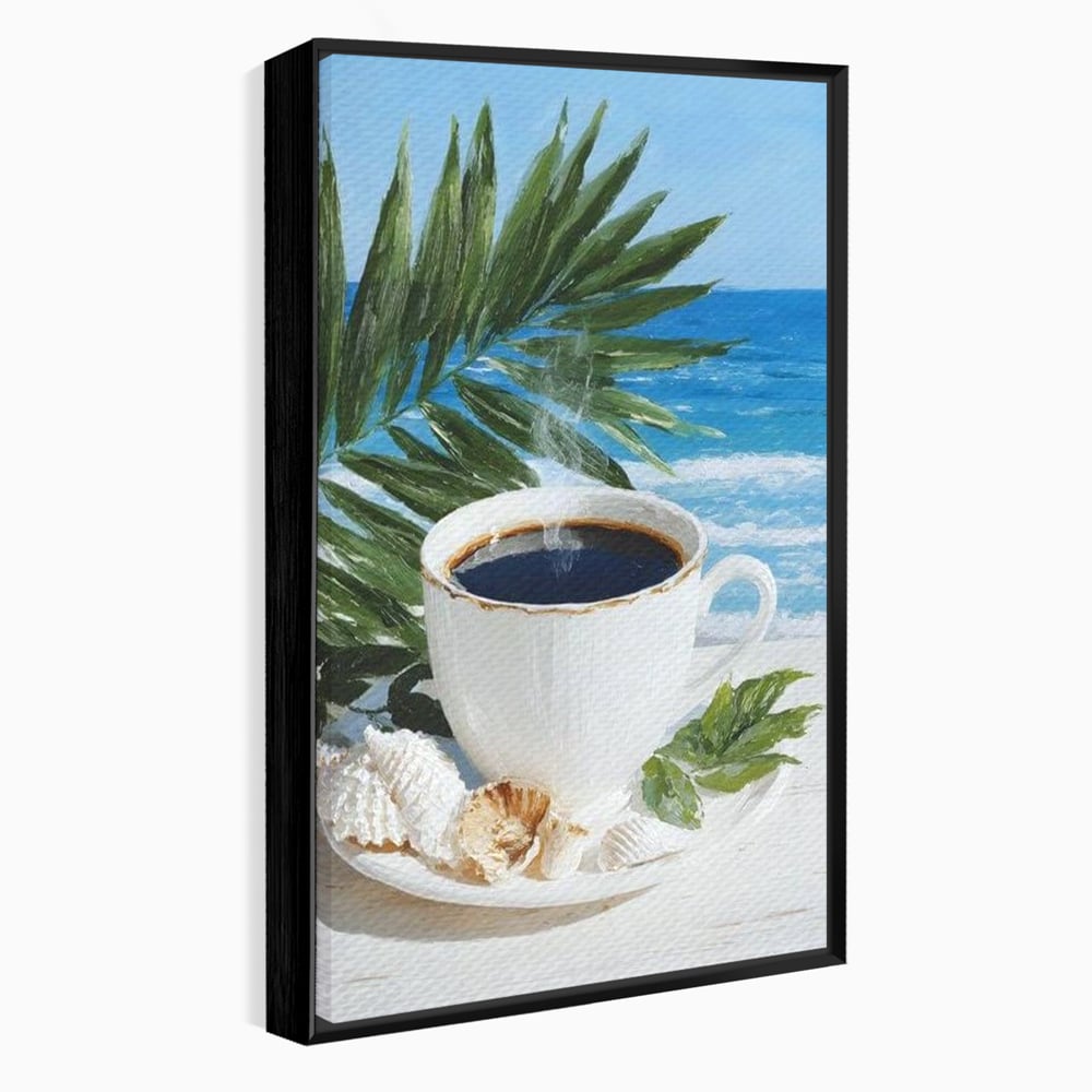 Tablou Canvas Premium, LuxCanva® N1177, Ritual la Tarm, Vacanta, Cozy, Relaxare, Cafea, Exotic, Scoici, Plaja, Cafenea, Pub, Bar, Lounge, Restaurant, Bucatarie