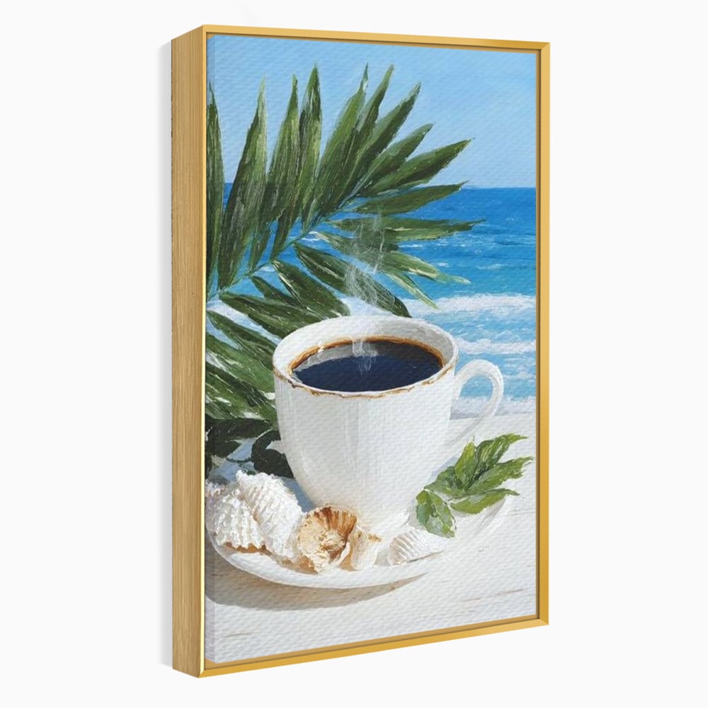 Tablou Canvas Premium, LuxCanva® N1177, Ritual la Tarm, Vacanta, Cozy, Relaxare, Cafea, Exotic, Scoici, Plaja, Cafenea, Pub, Bar, Lounge, Restaurant, Bucatarie