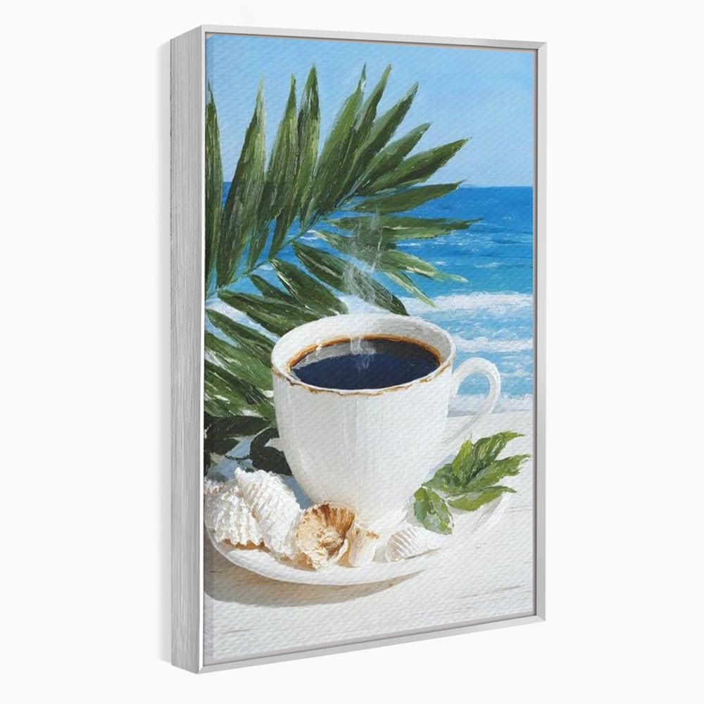 Tablou Canvas Premium, LuxCanva® N1177, Ritual la Tarm, Vacanta, Cozy, Relaxare, Cafea, Exotic, Scoici, Plaja, Cafenea, Pub, Bar, Lounge, Restaurant, Bucatarie