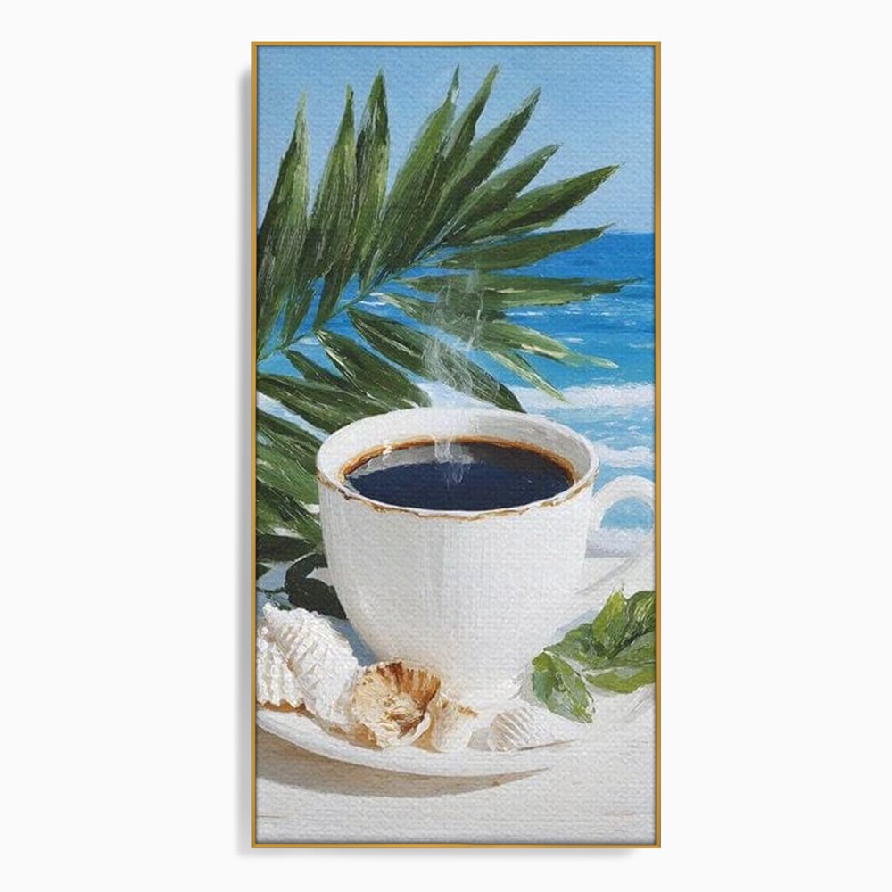 Tablou Canvas Premium, LuxCanva® N1177, Ritual la Tarm, Vacanta, Cozy, Relaxare, Cafea, Exotic, Scoici, Plaja, Cafenea, Pub, Bar, Lounge, Restaurant, Bucatarie