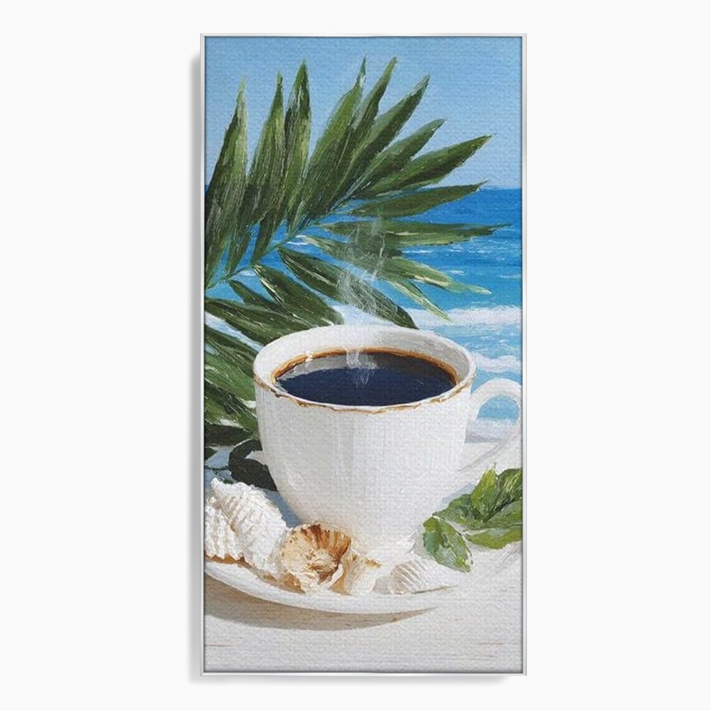 Tablou Canvas Premium, LuxCanva® N1177, Ritual la Tarm, Vacanta, Cozy, Relaxare, Cafea, Exotic, Scoici, Plaja, Cafenea, Pub, Bar, Lounge, Restaurant, Bucatarie