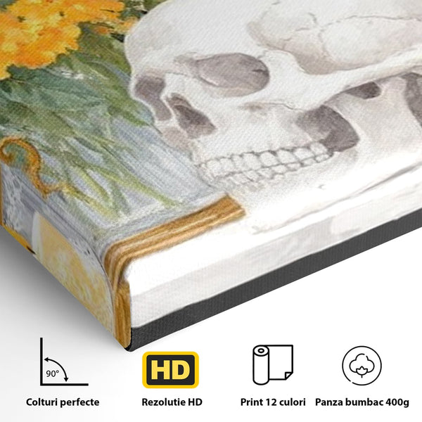 Tablou Canvas Premium, LuxCanva® N1181, Vrajitoarele Noptii, Pisici, Animale, Craniu, Dovleac, Halloween, Flori, Buchet, Noapte, Pub, Bar, Lounge, Restaurant, Bucatarie
