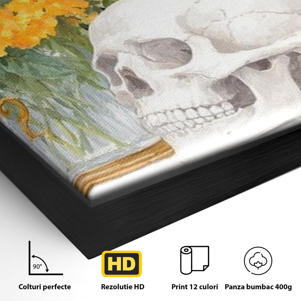 Tablou Canvas Premium, LuxCanva® N1181, Vrajitoarele Noptii, Pisici, Animale, Craniu, Dovleac, Halloween, Flori, Buchet, Noapte, Pub, Bar, Lounge, Restaurant, Bucatarie