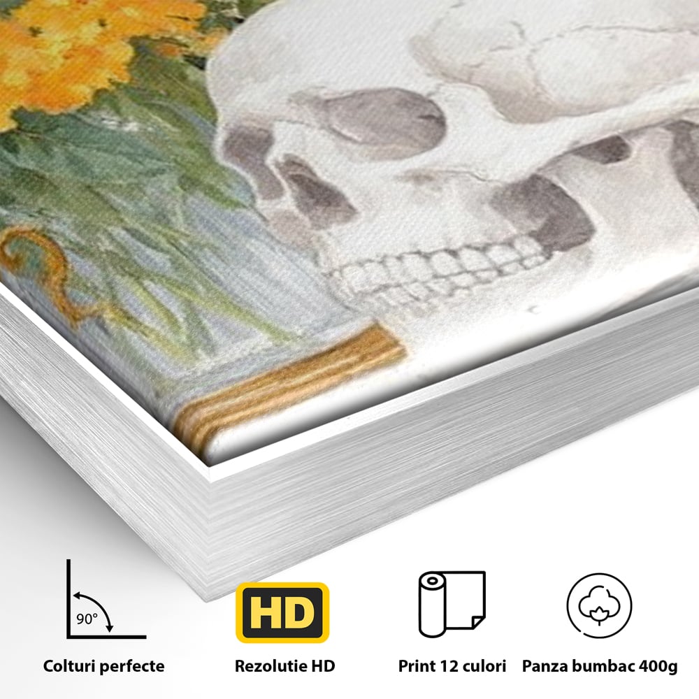 Tablou Canvas Premium, LuxCanva® N1181, Vrajitoarele Noptii, Pisici, Animale, Craniu, Dovleac, Halloween, Flori, Buchet, Noapte, Pub, Bar, Lounge, Restaurant, Bucatarie