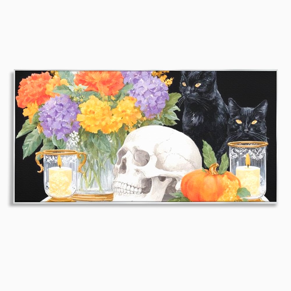 Tablou Canvas Premium, LuxCanva® N1181, Vrajitoarele Noptii, Pisici, Animale, Craniu, Dovleac, Halloween, Flori, Buchet, Noapte, Pub, Bar, Lounge, Restaurant, Bucatarie