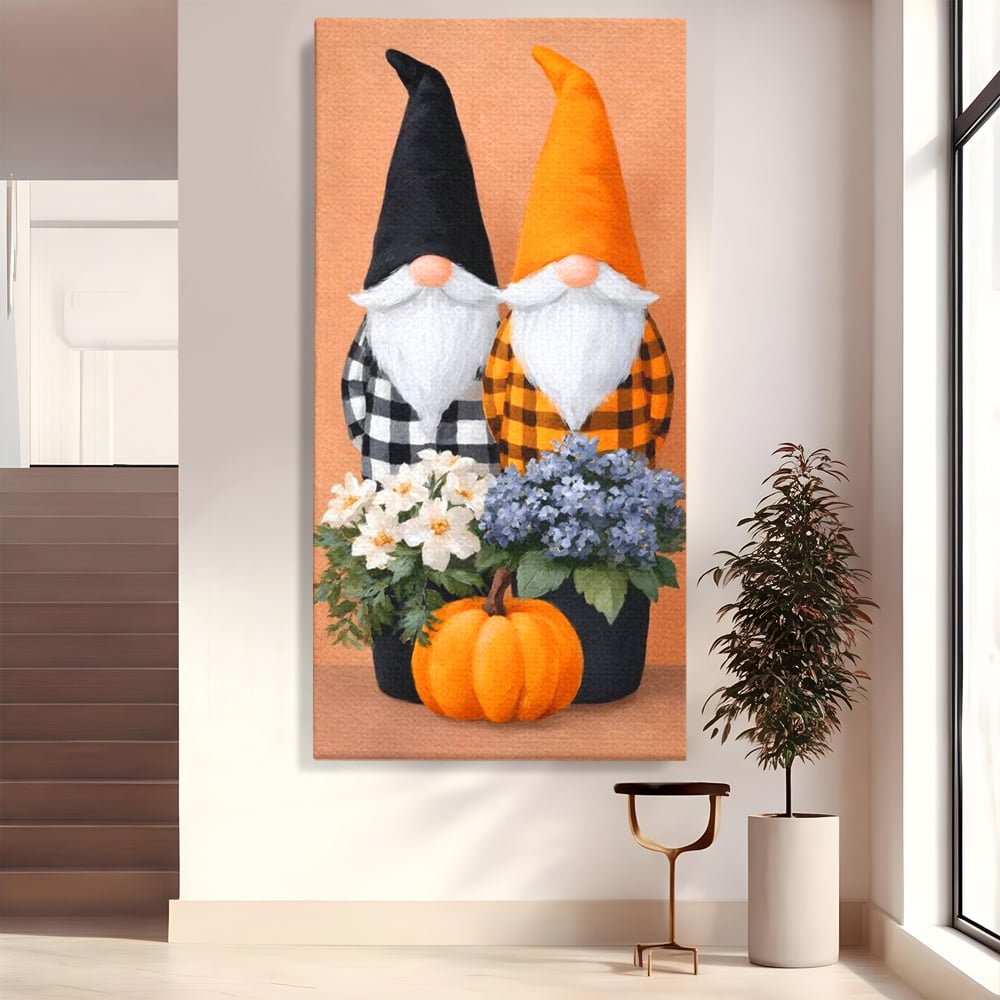 Tablou Canvas Premium, LuxCanva® N1182, Micii Gardieni ai Toamnei, Dovleac, Gnomi, Halloween, Pitici, Recolta, Sarbatoare, Sezon, Pub, Bar, Lounge, Restaurant, Bucatarie
