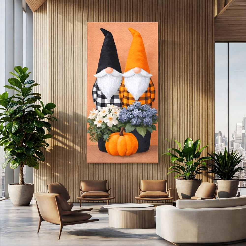 Tablou Canvas Premium, LuxCanva® N1182, Micii Gardieni ai Toamnei, Dovleac, Gnomi, Halloween, Pitici, Recolta, Sarbatoare, Sezon, Pub, Bar, Lounge, Restaurant, Bucatarie