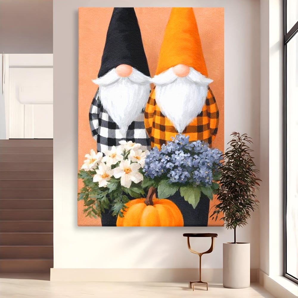 Tablou Canvas Premium, LuxCanva® N1182, Micii Gardieni ai Toamnei, Dovleac, Gnomi, Halloween, Pitici, Recolta, Sarbatoare, Sezon, Pub, Bar, Lounge, Restaurant, Bucatarie