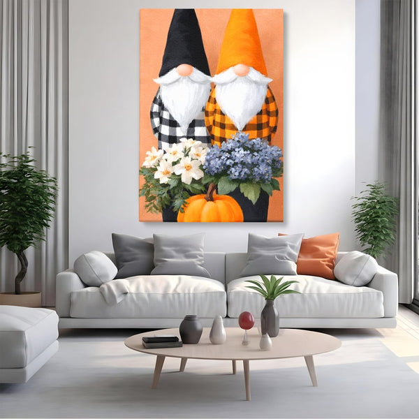 Tablou Canvas Premium, LuxCanva® N1182, Micii Gardieni ai Toamnei, Dovleac, Gnomi, Halloween, Pitici, Recolta, Sarbatoare, Sezon, Pub, Bar, Lounge, Restaurant, Bucatarie