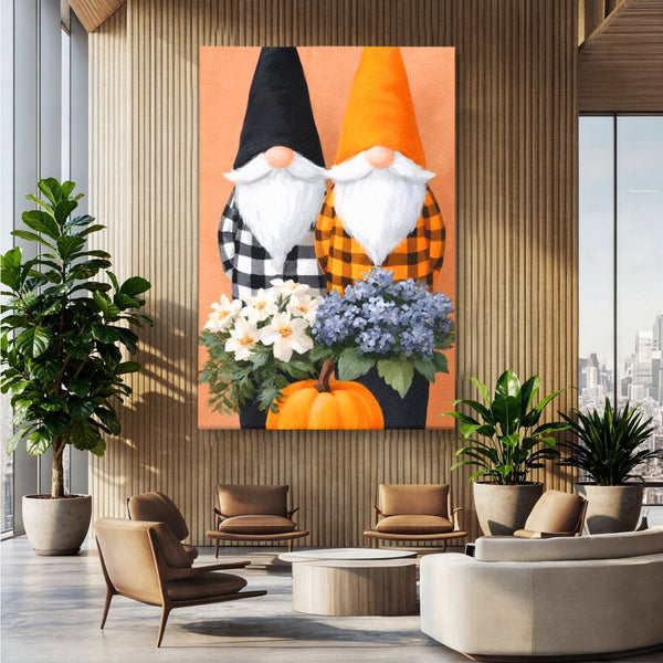 Tablou Canvas Premium, LuxCanva® N1182, Micii Gardieni ai Toamnei, Dovleac, Gnomi, Halloween, Pitici, Recolta, Sarbatoare, Sezon, Pub, Bar, Lounge, Restaurant, Bucatarie
