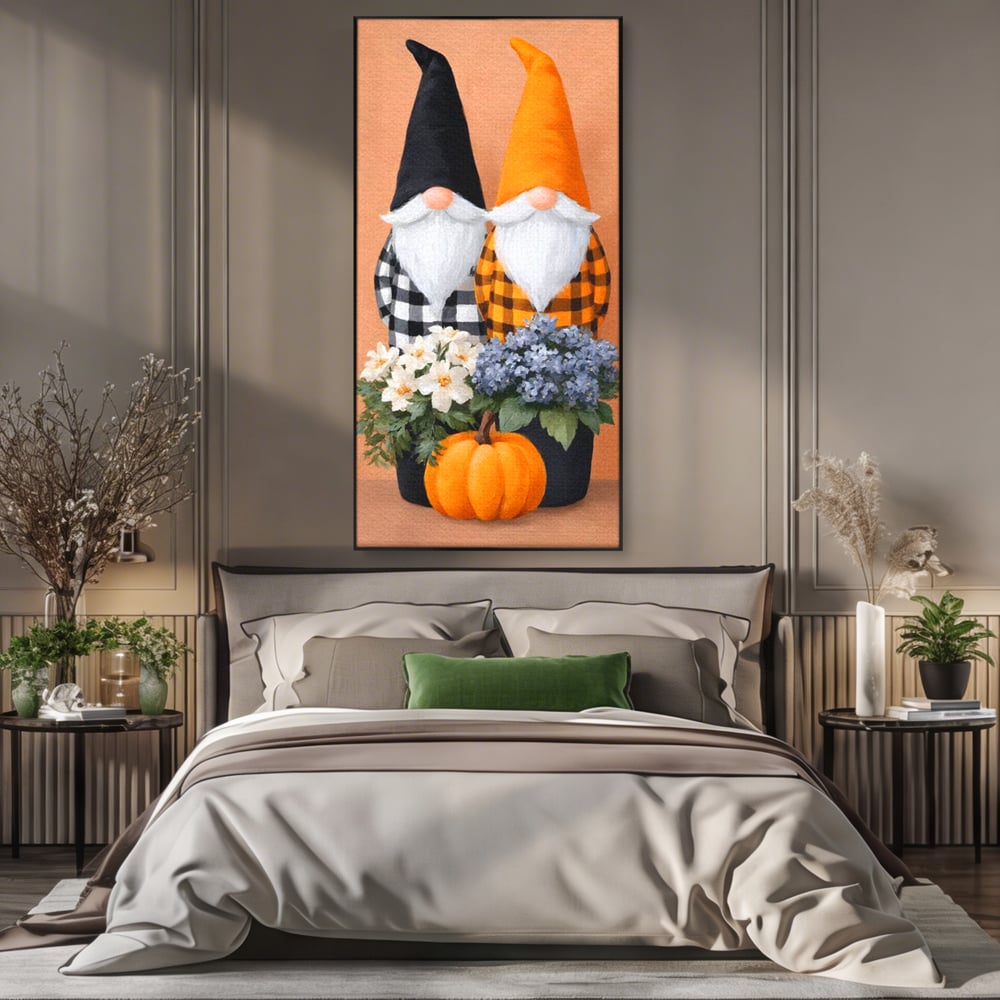 Tablou Canvas Premium, LuxCanva® N1182, Micii Gardieni ai Toamnei, Dovleac, Gnomi, Halloween, Pitici, Recolta, Sarbatoare, Sezon, Pub, Bar, Lounge, Restaurant, Bucatarie