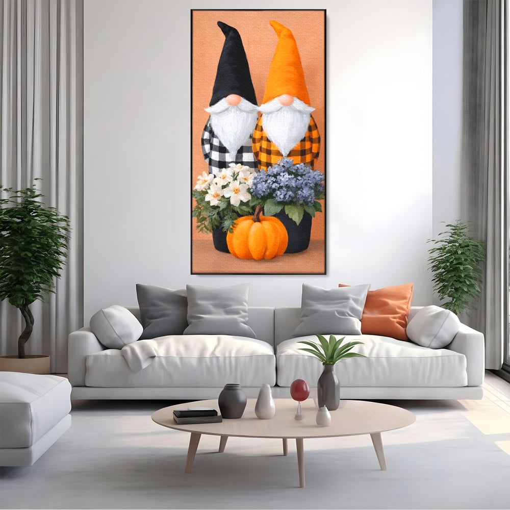 Tablou Canvas Premium, LuxCanva® N1182, Micii Gardieni ai Toamnei, Dovleac, Gnomi, Halloween, Pitici, Recolta, Sarbatoare, Sezon, Pub, Bar, Lounge, Restaurant, Bucatarie