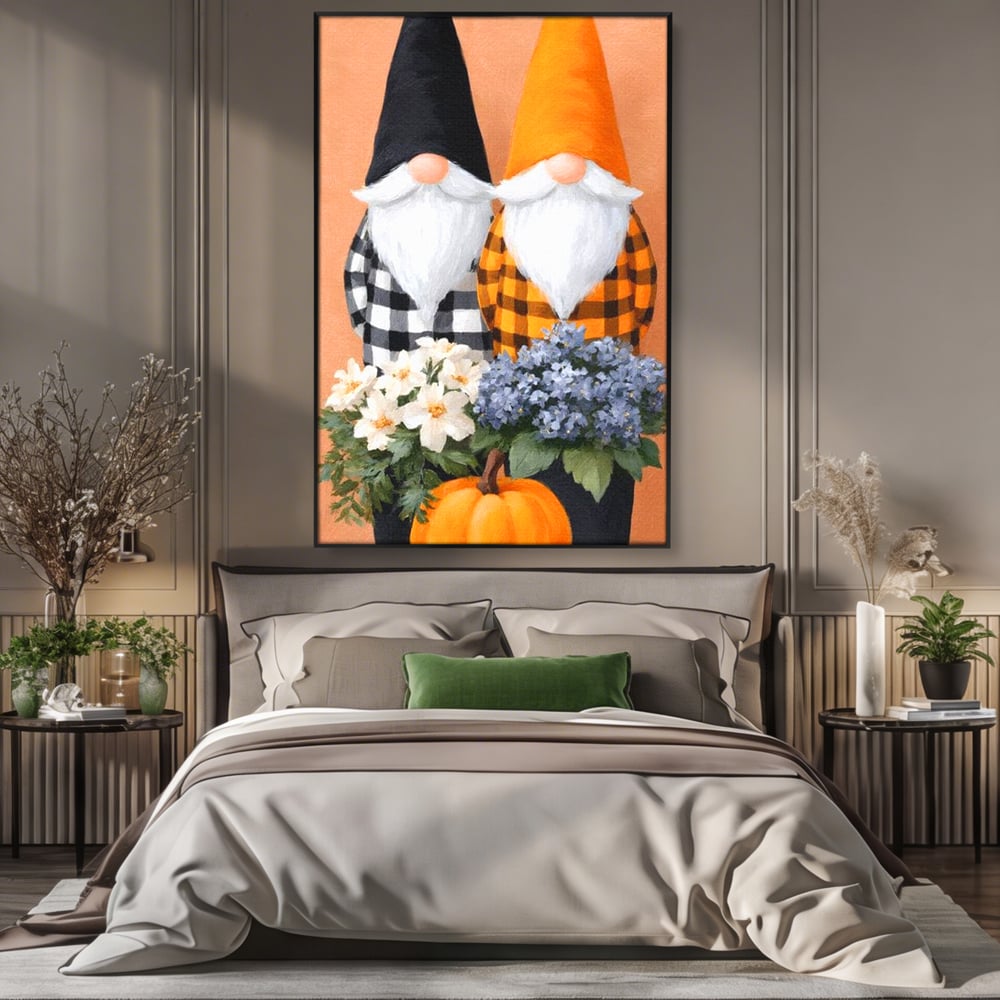 Tablou Canvas Premium, LuxCanva® N1182, Micii Gardieni ai Toamnei, Dovleac, Gnomi, Halloween, Pitici, Recolta, Sarbatoare, Sezon, Pub, Bar, Lounge, Restaurant, Bucatarie