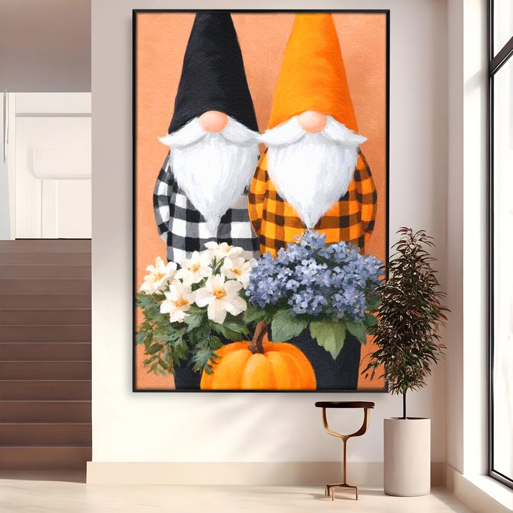Tablou Canvas Premium, LuxCanva® N1182, Micii Gardieni ai Toamnei, Dovleac, Gnomi, Halloween, Pitici, Recolta, Sarbatoare, Sezon, Pub, Bar, Lounge, Restaurant, Bucatarie