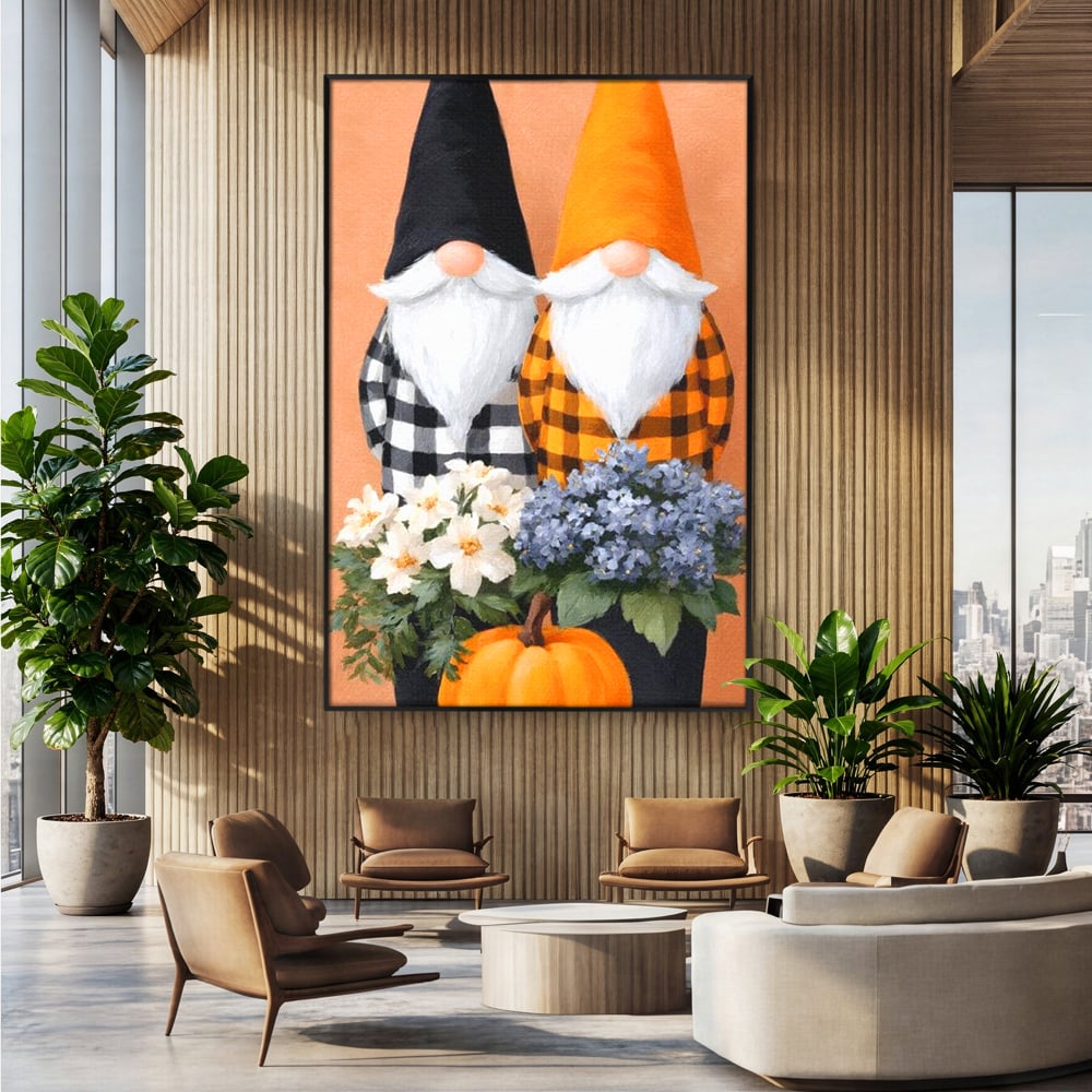 Tablou Canvas Premium, LuxCanva® N1182, Micii Gardieni ai Toamnei, Dovleac, Gnomi, Halloween, Pitici, Recolta, Sarbatoare, Sezon, Pub, Bar, Lounge, Restaurant, Bucatarie