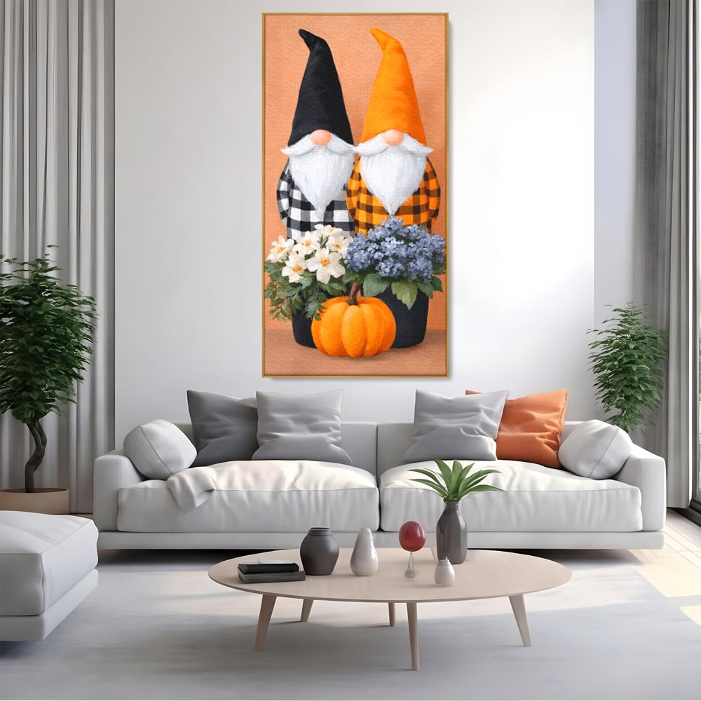 Tablou Canvas Premium, LuxCanva® N1182, Micii Gardieni ai Toamnei, Dovleac, Gnomi, Halloween, Pitici, Recolta, Sarbatoare, Sezon, Pub, Bar, Lounge, Restaurant, Bucatarie