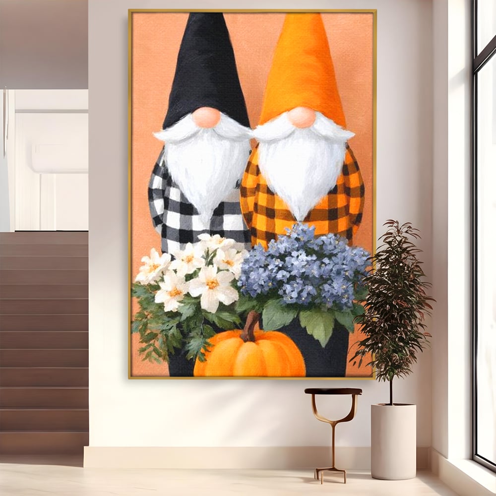 Tablou Canvas Premium, LuxCanva® N1182, Micii Gardieni ai Toamnei, Dovleac, Gnomi, Halloween, Pitici, Recolta, Sarbatoare, Sezon, Pub, Bar, Lounge, Restaurant, Bucatarie