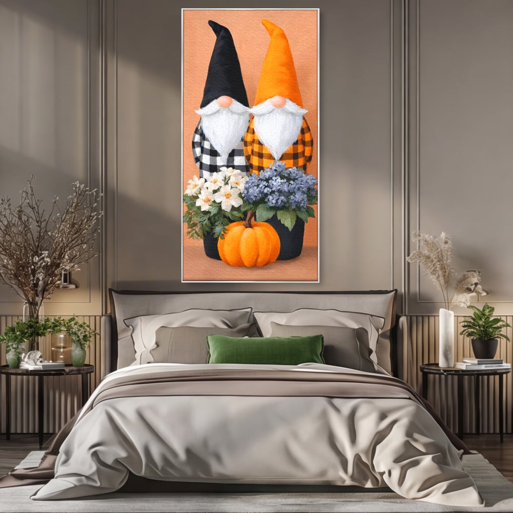 Tablou Canvas Premium, LuxCanva® N1182, Micii Gardieni ai Toamnei, Dovleac, Gnomi, Halloween, Pitici, Recolta, Sarbatoare, Sezon, Pub, Bar, Lounge, Restaurant, Bucatarie
