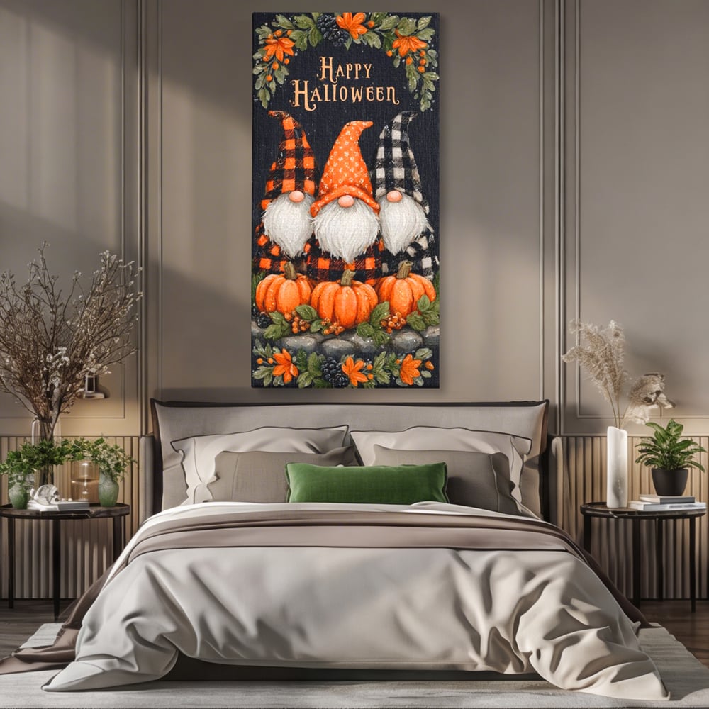 Leinwand Premium Canvas Wandkunst, LuxCanva® N1183, Halloween Geschichte, Kobolde, Urlaub, Magie, Gnome, Kürbis, Blumen, Obst, Pub, Bar, Lounge, Restaurant, Küche