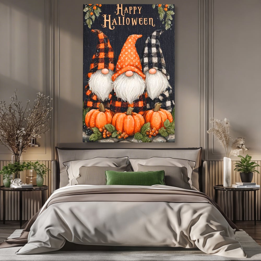 Leinwand Premium Canvas Wandkunst, LuxCanva® N1183, Halloween Geschichte, Kobolde, Urlaub, Magie, Gnome, Kürbis, Blumen, Obst, Pub, Bar, Lounge, Restaurant, Küche