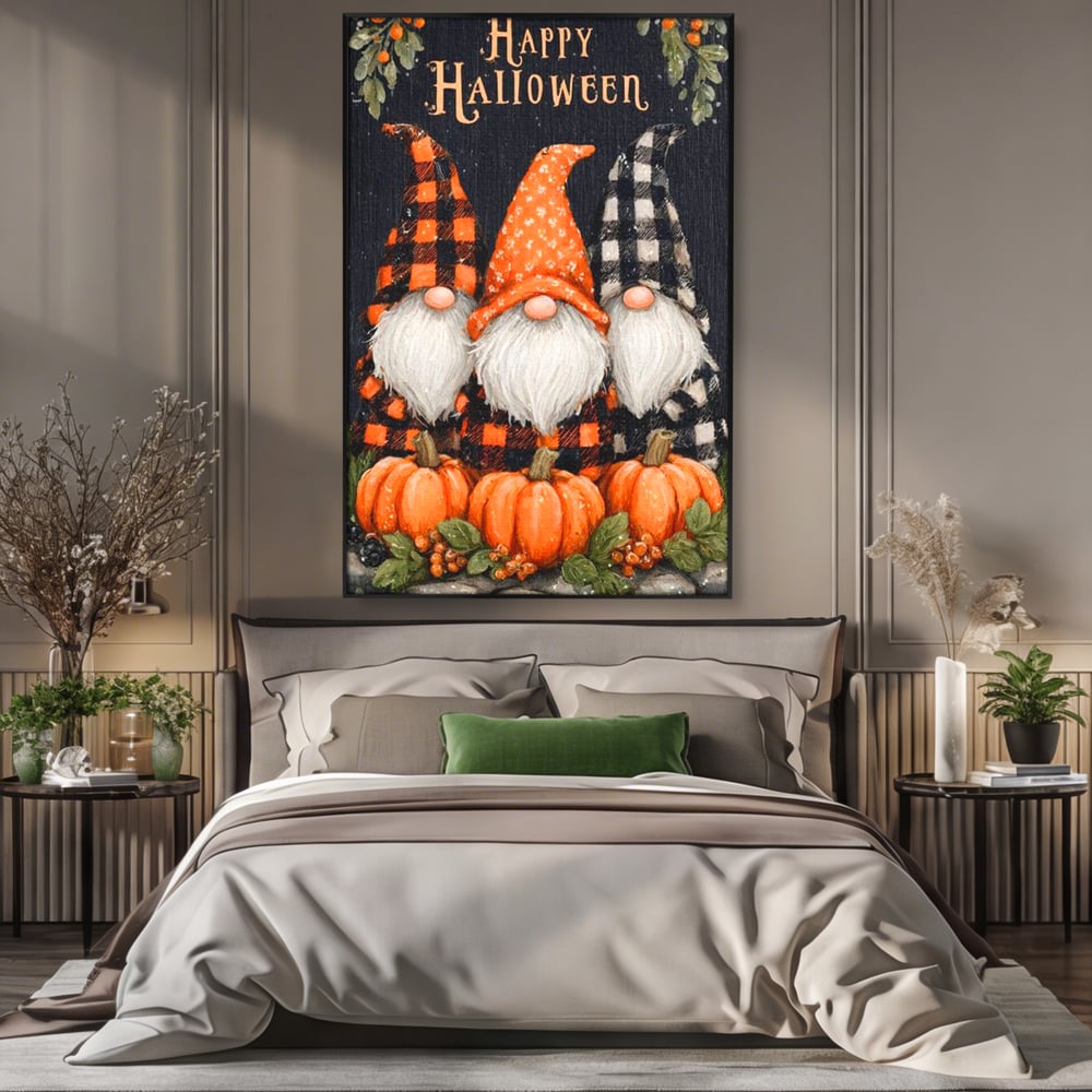 Leinwand Premium Canvas Wandkunst, LuxCanva® N1183, Halloween Geschichte, Kobolde, Urlaub, Magie, Gnome, Kürbis, Blumen, Obst, Pub, Bar, Lounge, Restaurant, Küche
