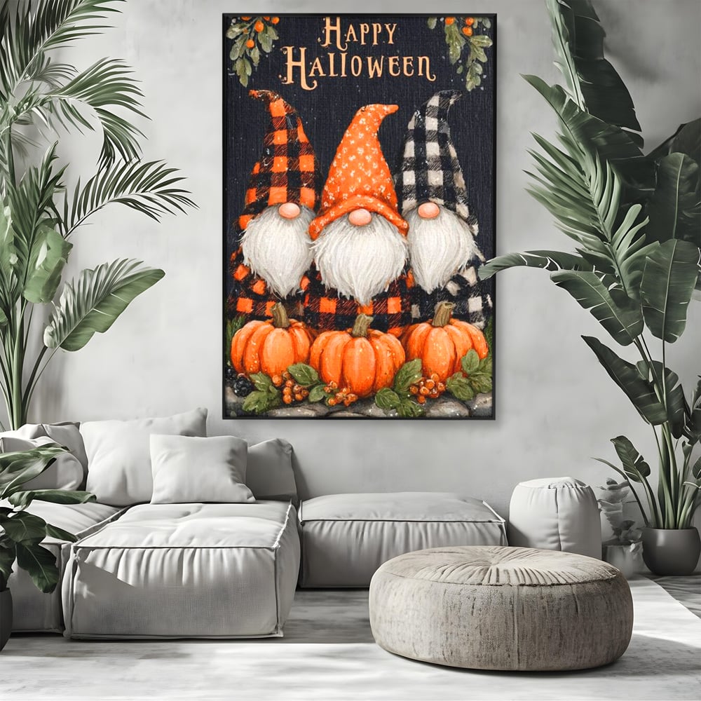 Leinwand Premium Canvas Wandkunst, LuxCanva® N1183, Halloween Geschichte, Kobolde, Urlaub, Magie, Gnome, Kürbis, Blumen, Obst, Pub, Bar, Lounge, Restaurant, Küche