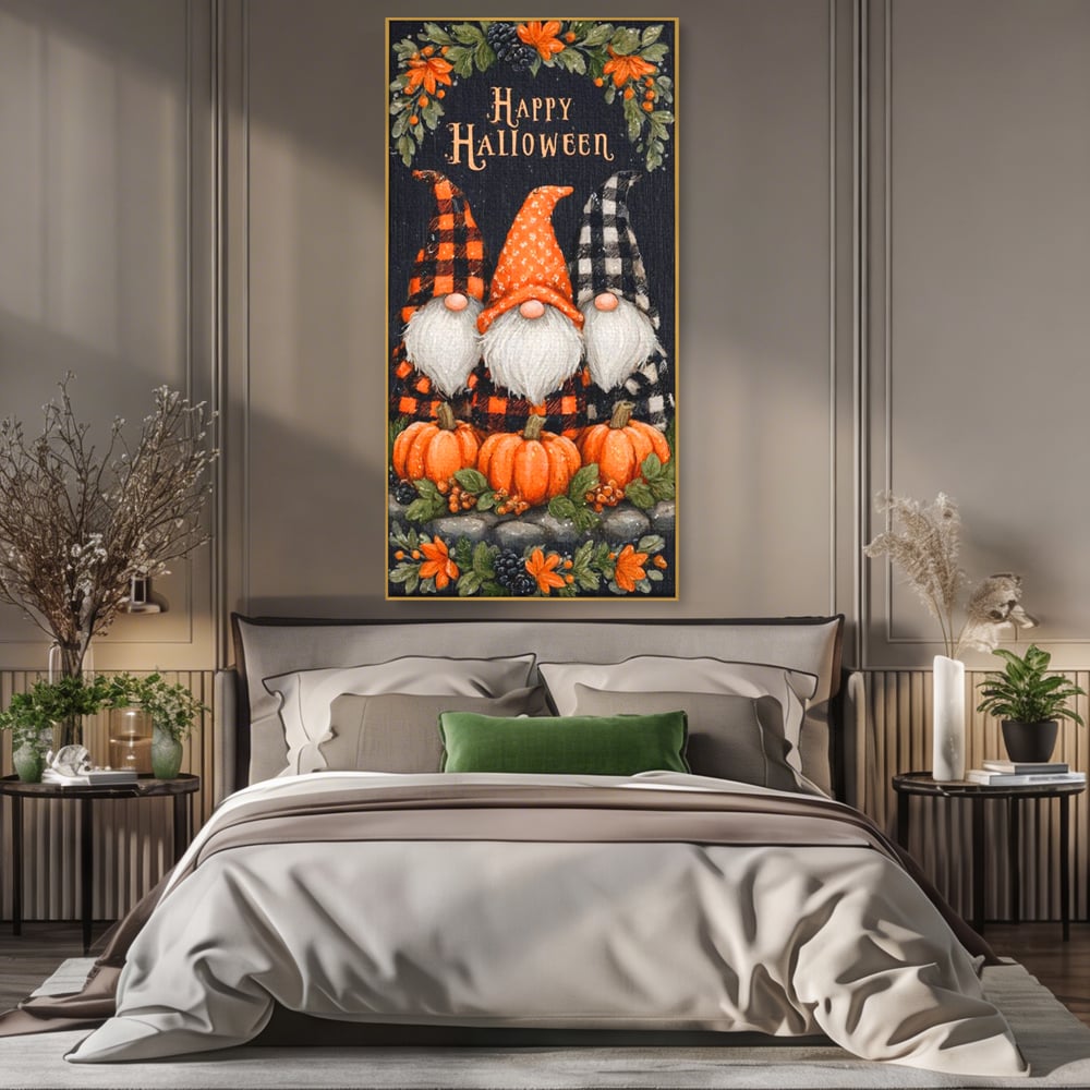 Leinwand Premium Canvas Wandkunst, LuxCanva® N1183, Halloween Geschichte, Kobolde, Urlaub, Magie, Gnome, Kürbis, Blumen, Obst, Pub, Bar, Lounge, Restaurant, Küche