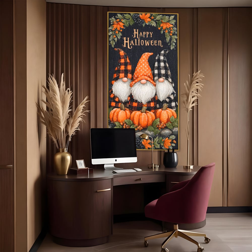 Leinwand Premium Canvas Wandkunst, LuxCanva® N1183, Halloween Geschichte, Kobolde, Urlaub, Magie, Gnome, Kürbis, Blumen, Obst, Pub, Bar, Lounge, Restaurant, Küche