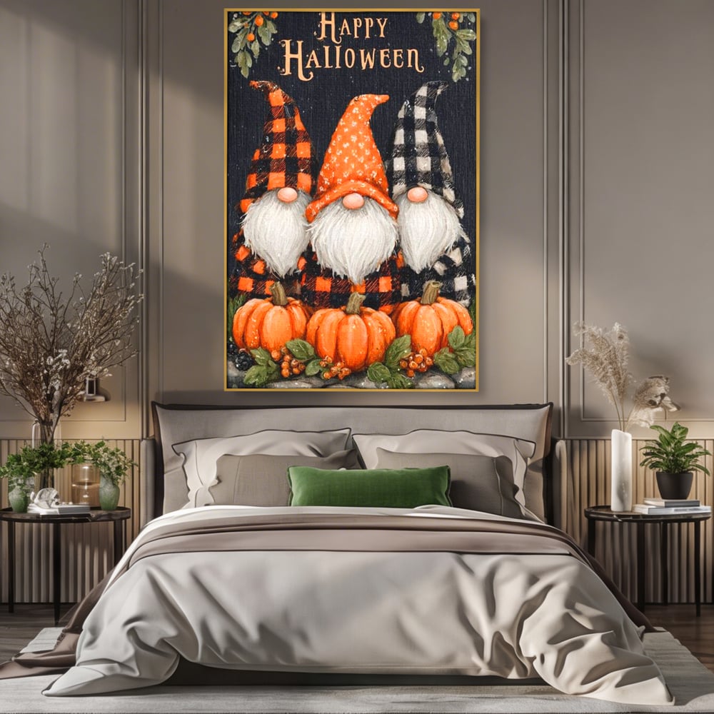 Leinwand Premium Canvas Wandkunst, LuxCanva® N1183, Halloween Geschichte, Kobolde, Urlaub, Magie, Gnome, Kürbis, Blumen, Obst, Pub, Bar, Lounge, Restaurant, Küche