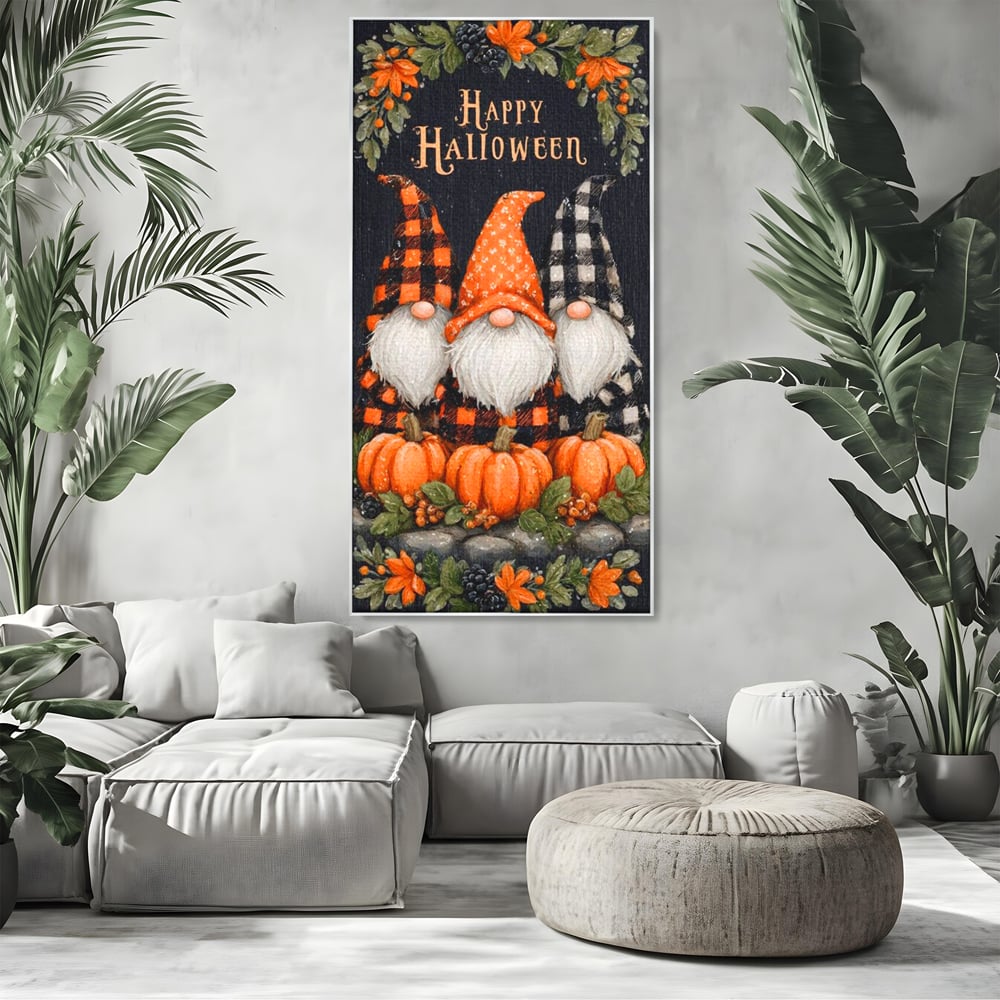 Leinwand Premium Canvas Wandkunst, LuxCanva® N1183, Halloween Geschichte, Kobolde, Urlaub, Magie, Gnome, Kürbis, Blumen, Obst, Pub, Bar, Lounge, Restaurant, Küche