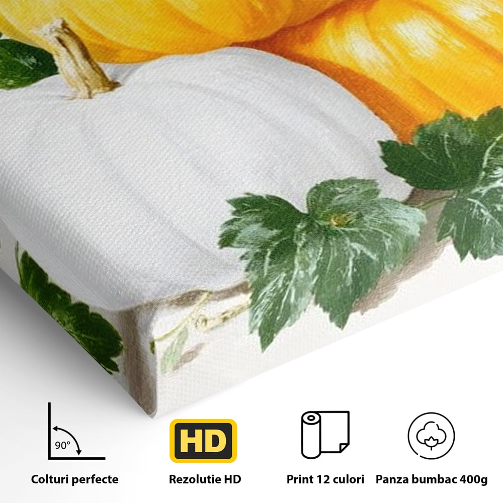 Leinwand Premium Canvas Wandkunst, LuxCanva® N1184, Herbst Ernte, Kürbisse, Blätter, Saison, Malerei, rustikal, natürlich, saisonal, Halloween, Restaurant, Küche