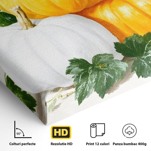 Leinwand Premium Canvas Wandkunst, LuxCanva® N1184, Herbst Ernte, Kürbisse, Blätter, Saison, Malerei, rustikal, natürlich, saisonal, Halloween, Restaurant, Küche