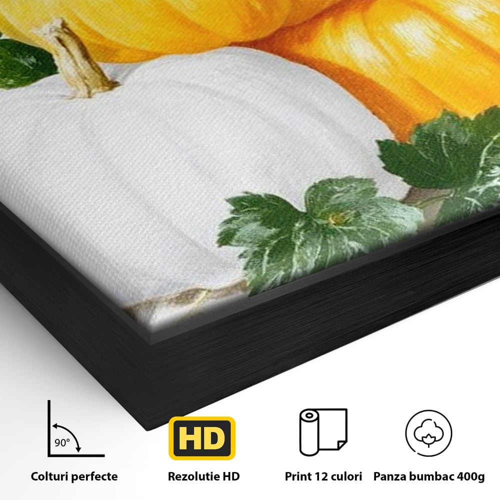 Leinwand Premium Canvas Wandkunst, LuxCanva® N1184, Herbst Ernte, Kürbisse, Blätter, Saison, Malerei, rustikal, natürlich, saisonal, Halloween, Restaurant, Küche