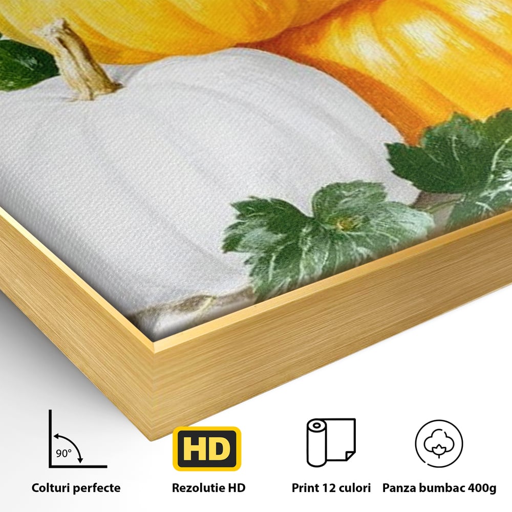 Leinwand Premium Canvas Wandkunst, LuxCanva® N1184, Herbst Ernte, Kürbisse, Blätter, Saison, Malerei, rustikal, natürlich, saisonal, Halloween, Restaurant, Küche