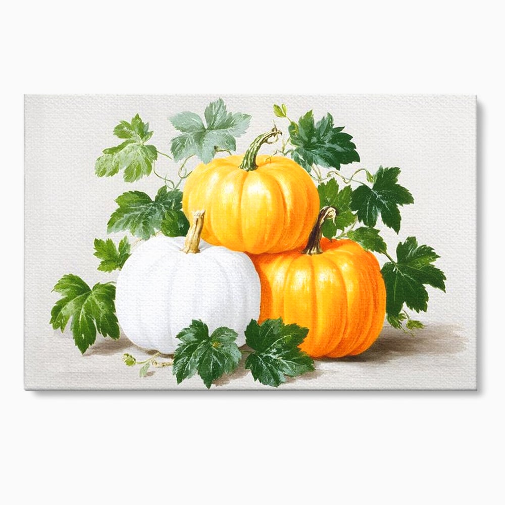 Leinwand Premium Canvas Wandkunst, LuxCanva® N1184, Herbst Ernte, Kürbisse, Blätter, Saison, Malerei, rustikal, natürlich, saisonal, Halloween, Restaurant, Küche