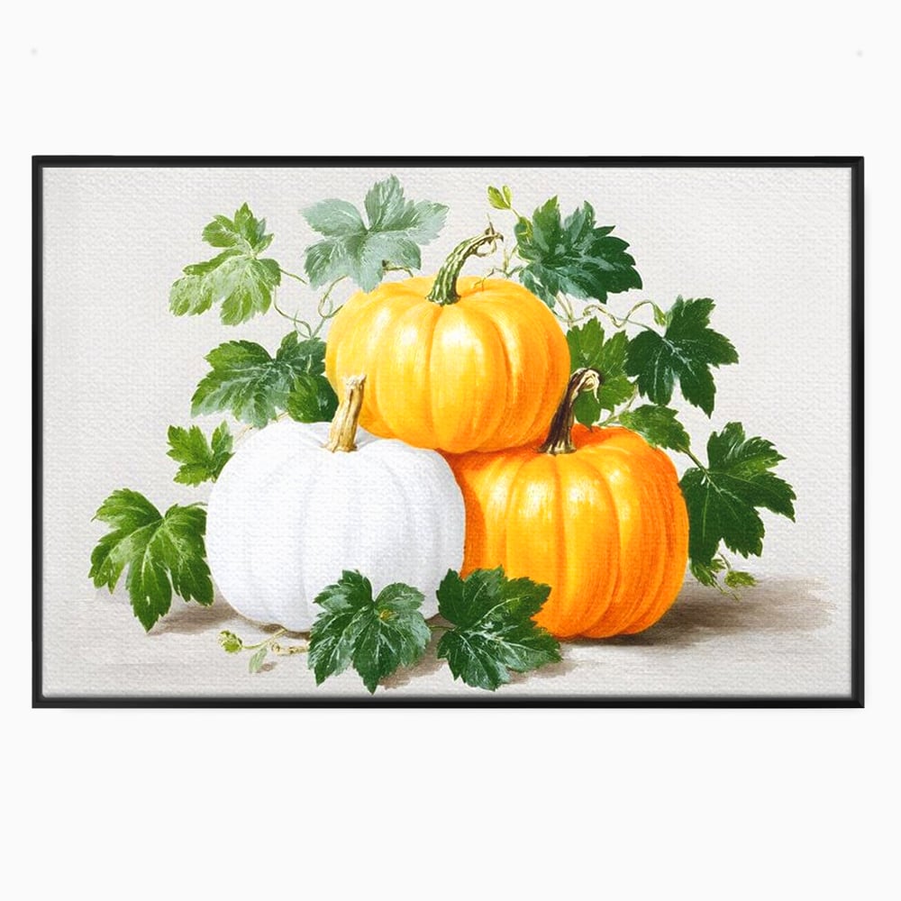 Leinwand Premium Canvas Wandkunst, LuxCanva® N1184, Herbst Ernte, Kürbisse, Blätter, Saison, Malerei, rustikal, natürlich, saisonal, Halloween, Restaurant, Küche