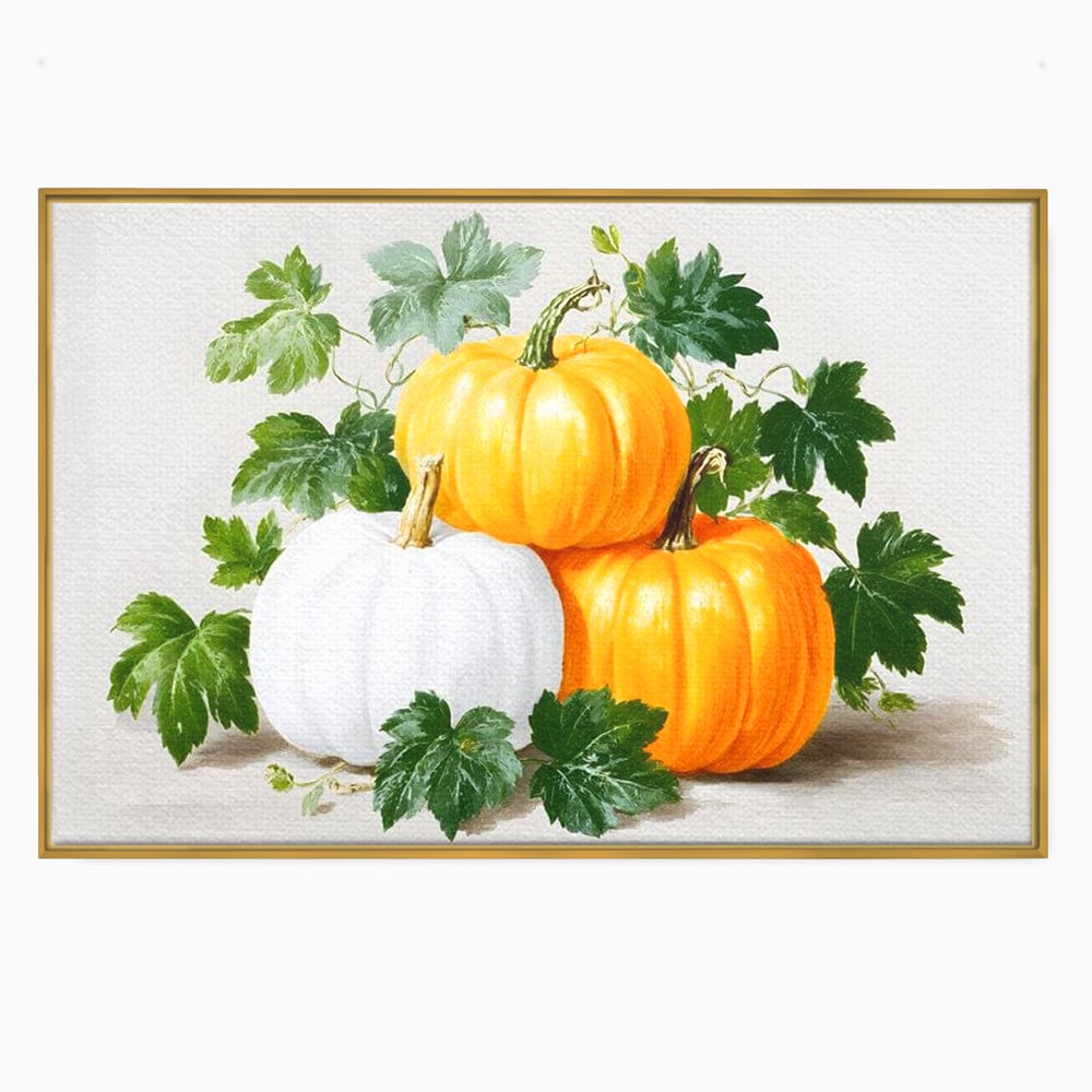 Leinwand Premium Canvas Wandkunst, LuxCanva® N1184, Herbst Ernte, Kürbisse, Blätter, Saison, Malerei, rustikal, natürlich, saisonal, Halloween, Restaurant, Küche