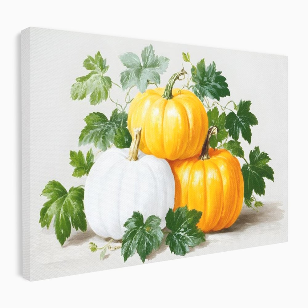 Leinwand Premium Canvas Wandkunst, LuxCanva® N1184, Herbst Ernte, Kürbisse, Blätter, Saison, Malerei, rustikal, natürlich, saisonal, Halloween, Restaurant, Küche